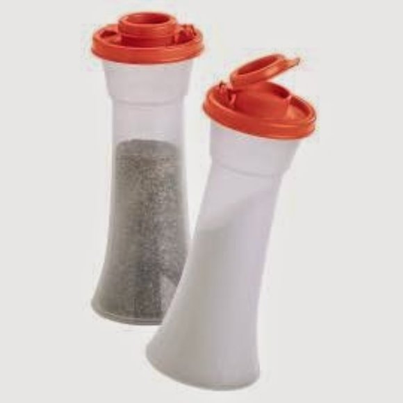 NEW Tupperware Large Hourglass Salt & Pepper Shakers red seals any spices - Picture 1 of 1